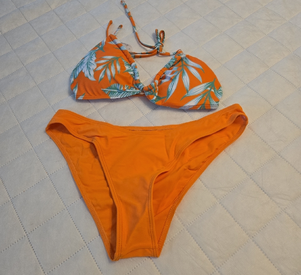 Orange Leaf Print Bikini Set